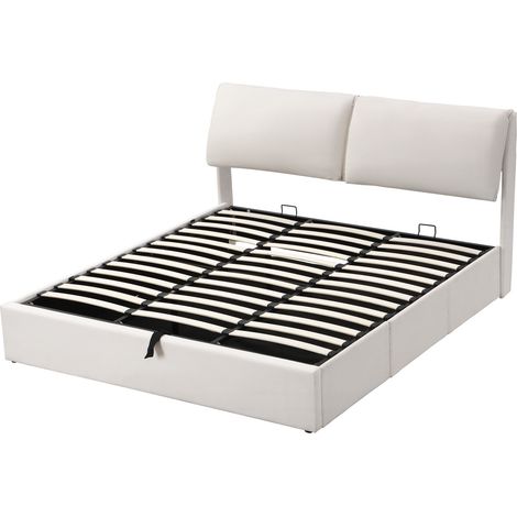 Letto contenitore 180 x 200 cm in velluto beige con 3 cassetti e testiera HOMVRA (1/5)