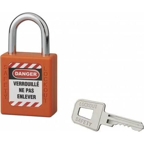 Cadenas de consignation LOTO Lockout Tagout 40 mm anse acier Ø 6 x 25 mm orange