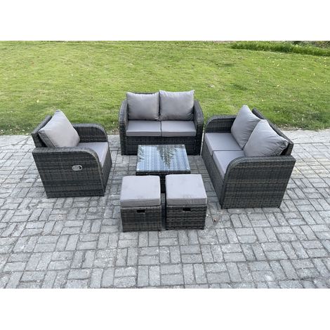 Fimous 6 Piece Meubles de Jardin en rotin 6 places Canapé en rotin Chaise et Table avec 2 Petits poufs (1/4)