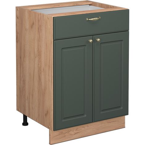 Mueble bajo de cocina Fame-Line, Verde dorado Casa de campo, 60 cm con cajón, sin encimera, Vicco