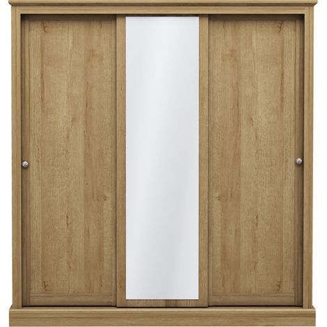 Devon 3 Door Sliding Wardrobe - Particle Board - L59 x W176 x H182 cm - Oak - Full Assembly Required (1/3)