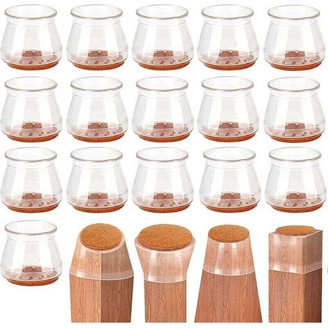 Lot de 16 protège-pieds de chaise, en silicone avec une doublure en feutre transparent, pour protéger les pieds de chaise des rayures sur les parquets et les carrelages.