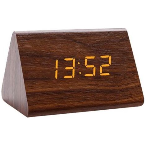 Horloge de Bureau en Bois Horloge de Chevet Électrique Réveil Fort,Réveil numérique électrique, horloges électriques en Bois avec contrôle du Son et 3 réglages d'alarme, Horloge numérique (1/5)