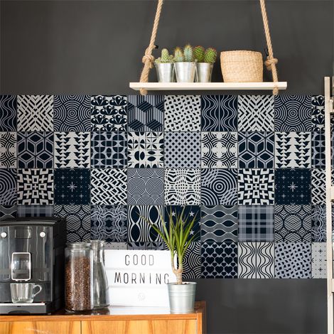Sticker Mural Carrelage adhésif Cuisine Salle de Bain - 30 STICKERS CARREAUX DE CIMENT SCANDINAVE ODIN - 30stickers20x20cm (1/5)