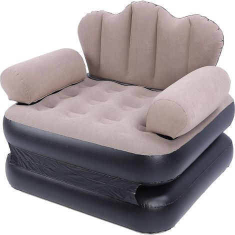 Canapé-lit gonflable, matelas gonflable pliable en PVC floqué épais, couleur café, idéal pour la maison, les voyages et le camping. (1/5)