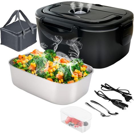 Lunch Box Chauffante 12V/24V/220V, 1.5L Électrique Acier Inoxydable Chauffage Rapide Gamelle, Boîte Repas Amovible pour Bureau, école, Voyage,Voiture, Avec Sac Isotherme (1/5)