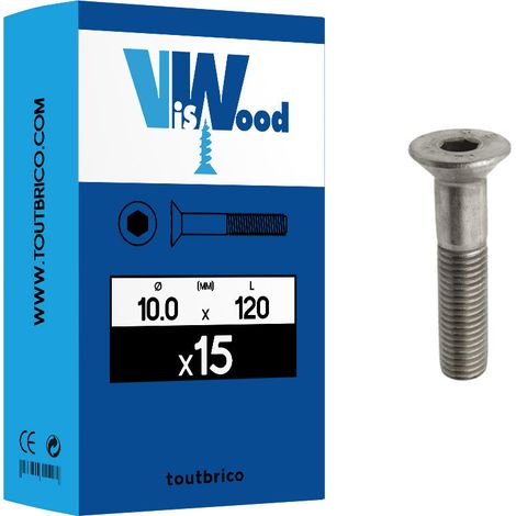 15 vis métaux 10x120mm fraisée Hexcreuse inox A2 Viswood (1/2)