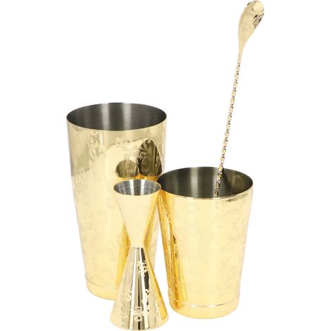 Boston Cocktail-Shaker-Set, multifunktional, Edelstahl 304, Vintage-Print, Cocktail-Sieb-Set, 3-teilig (1/5)