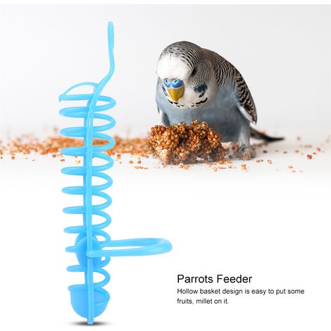 Mangeoire pour perroquets, panier en plastique pour fruits et aliments, support pour oiseaux de compagnie (bleu) (1/5)