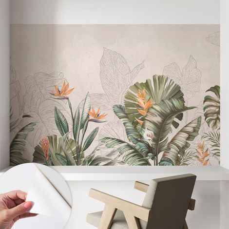 Papier peint autocollant adhésif avec motifs pour salon et chambre accessoire stylé pour votre intérieur Fleurs tropicales 104x70 cm (1/5)