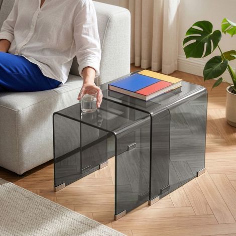 Ensemble de 2 tables gigognes Kariengem gris [en.casa] (1/5)