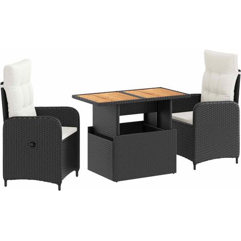 Outdoortisch-Set 3 pcs Schwarz und Cremeweiß vidaXL