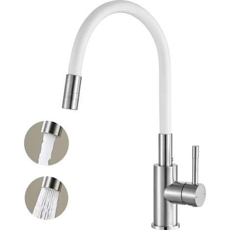 CECIPA MAX flexible Küchenarmatur mit 2 Strahlarten, Weiß Hochdruck flexibler Wasserhahn, 360° Drehbar Einhandmischer für die Küche