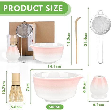 Kit de matcha de 5 piezas: tazón con boquilla, batidor, soporte, colador, cuchara, ceremonia del té tradicional (1/5)