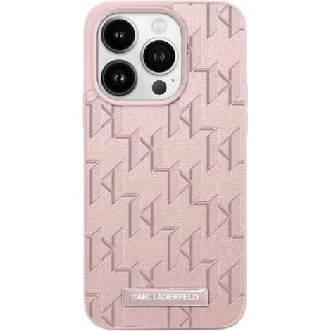 Karl Lagerfeld KLHMP15LPKHPORPP iPhone 15 Pro 6.1 Hardcase rosa/rosa Leder Monogramm Metall Logo MagSafe
