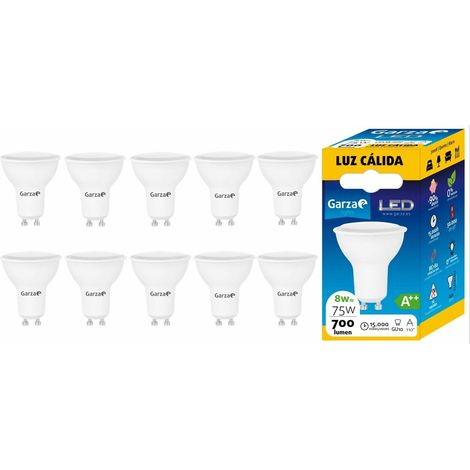 Bombilla LED de bajo consumo estandar GU10 de 700LM y 8W de potencia equivalente a 75W y temperatura amarillo cálido 3.000K 15.000H duración - Pack 10 bombillas F (1/5)