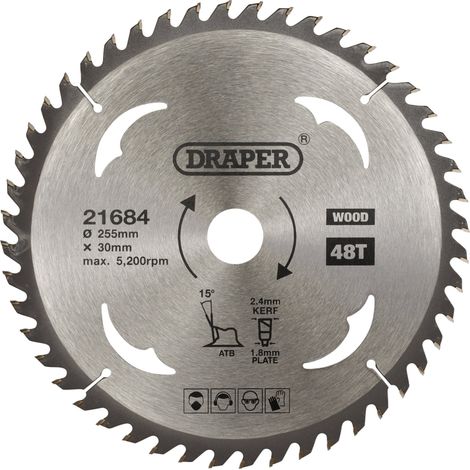 Draper 21684 TCT Circular Saw Blade for Wood – 255mm Diameter, 30mm Arbor, 48 Teeth