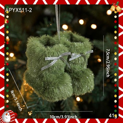 Ornements de Noël en peluche en forme de bottes - Décorations suspendues en tissu doux pour sapin, sans électricité, couleurs pastel (beige, (1/5)