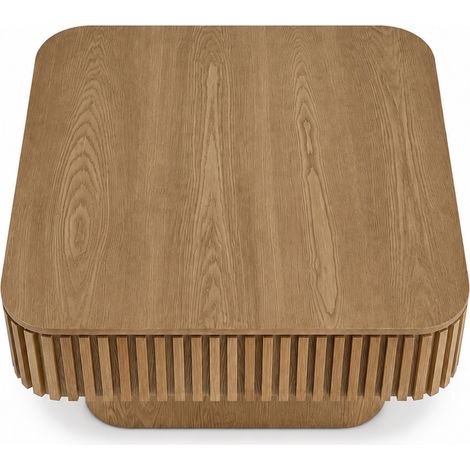 Mesa de centro cuadrada de 75 cm con espacio de almacenamiento oculto, superficie acanalada, madera natural, MODENUIT (1/5)