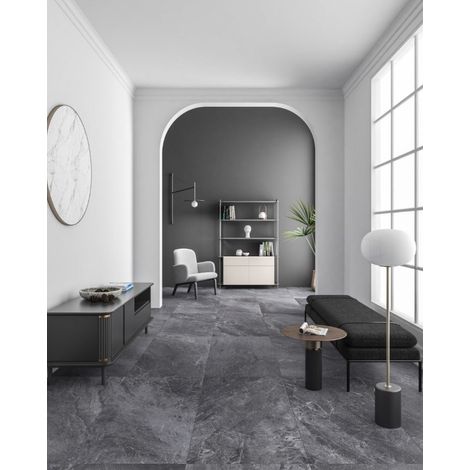 Carrelage sol/mur effet marbre gris foncé ANTIQUE ANTHRACITE Mat int/ext l.60 x L.120 cm CERALUX