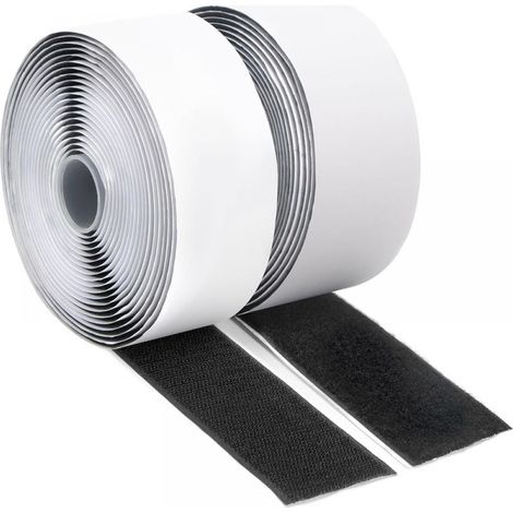 Bande Velcro auto-adhésive - Noire, 20 mm de large (5 mètres de côté crochet + 5 mètres de côté boucle) (1/5)