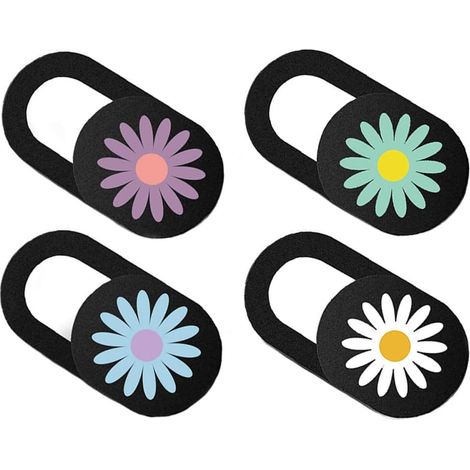 Couverture de Protection Vie Privée pour Caméra D'ordinateur Portable en Abs, Lot de 4 Pièces Motif Marguerite Coloré, Protège la Caméra Frontale Saleté (1/5)