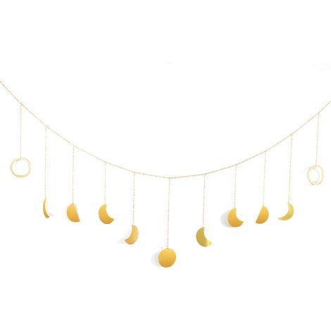 Guirlande de phases de lune - ornements bohèmes pour la maison en métal, décoration de Ramadan en macramé à suspendre pour mariage intérieur, bureau à domicile, dortoir pour chambre d'enfant (1/3)