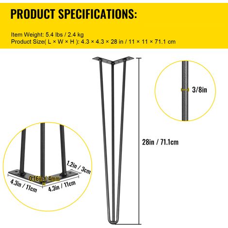 Mophorn Hairpin Tischbeine 28 Zoll schwarz Satz von 4 Schreibtischbeine 220lbs Kapazität Kohlenstoffstahl DIY Möbelfüße (1/4)