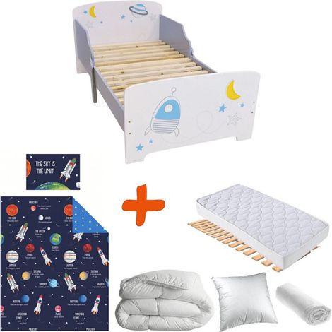 Pack Lit Espace et planètes avec Matelas et Textile complet - couchage 140x70 cm