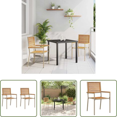 Gartenmöbel - Garten Stapelstühle 2 pcs Braun und Beige (1/5)