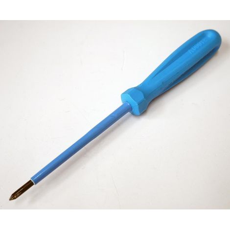 Tournevis cruciforme Phillips 4X100mm isolé 1000V manche bleu lame acier ATEX II PH0 DERANCOURT