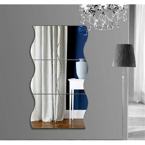 Ensemble de 6 stickers muraux ondulés à effet miroir 3D pour la décoration intérieure : salon, chambre, canapé, TV, murs. Blanc. (1/5)