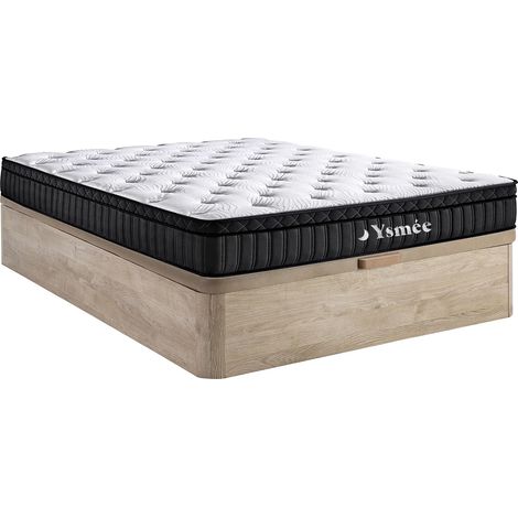 Ensemble 140 x 190 cm sommier coffre naturel clair + matelas hybride ressorts ensachés 5 zones et mémoire de forme ép.30cm - TAVILI de YSMÉE (1/5)