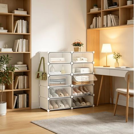Scarpiera modulare a 10 scomparti 40 x 30 x 170 cm, bianca, con struttura DIY HAVRYA (1/5)