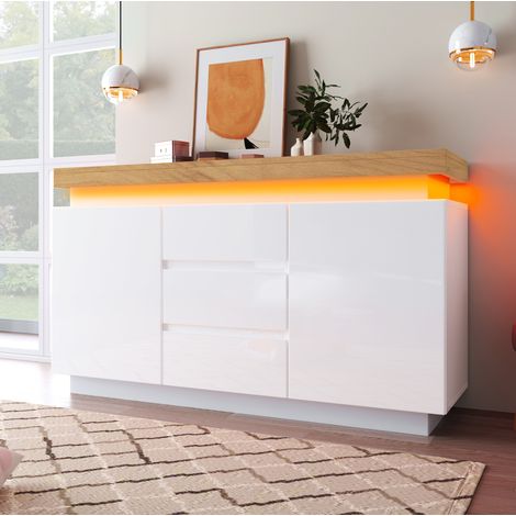 Kommode Sideboard LED Aufbewahrung 140 cm Weiß OKMYHOME (1/5)
