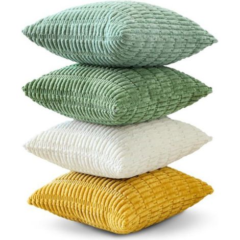 Housse De Coussin - Velours Côtelé - 45 X 45 Cm - Rayée - Lot De 4 (1/5)