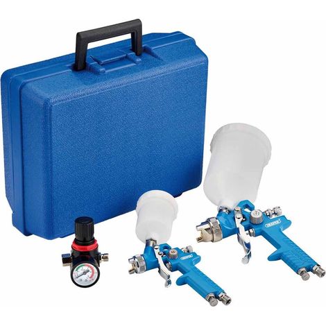 Draper HVLP Air Paint Spray Gun Kit (7 Pieces) with Dual Nozzles (0.8mm & 1.4mm) for Professional Finishing (1/4)