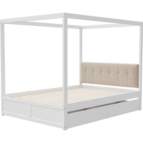 Letto casetta 140 x 200 cm bianco con 2 cassetti e testiera imbottita HOMVRA (1/5)