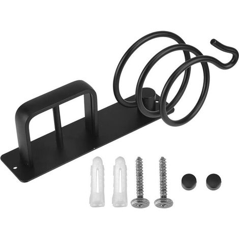 (Noir)Porte Sèche Cheveux Support de Lisseur avec Range-Câbles, Support Mural en Aluminium pour Organisateur de Sèche-Cheveux, pour Hôtel de Chambre à Coucher de Salle de Bain (1/3)