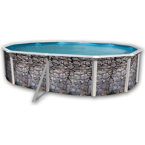 Kit piscine hors-sol acier ovale 5.50 x 3.66 x 1.20m – Décor pierre Stone Effect – Filtration à sable incluse – Volume 20m3 – TOI (1/4)