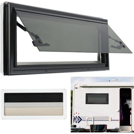 Universelles Wohnmobilfenster, per Druck zu öffnendes Außenfenster mit integriertem Moskitonetz und Rollo, Faltfenster mit Reißverschluss, Für Wohnmobile, Wohnwagen, Transporter (700 x 300 mm)