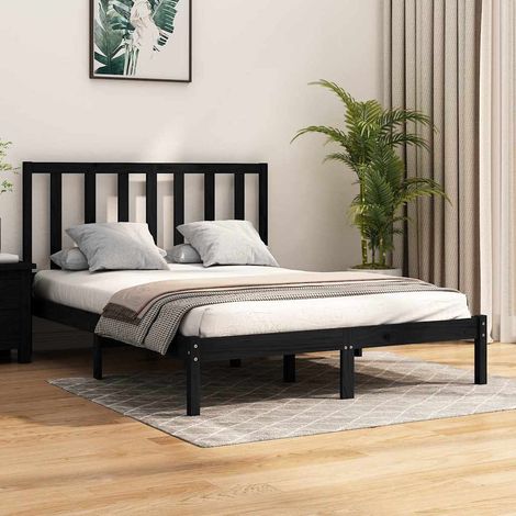Lit double pour adulte Cadre de lit - Noir Bois de pin massif 140x190 cm BV615215 - BonneVie (1/5)