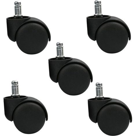 Set of 5 Swivel Casters for Stool or Office Chair - Black - Quiet Wheels, Quiet Office Chair Casters, Computer Chair Accessories (1/5)