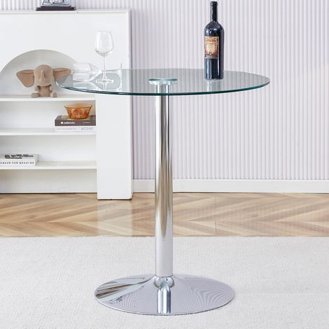 Table de bar ronde 89x89x92 cm transparente en verre et métal argenté au style minimaliste (1/5)
