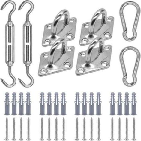 Kit de Fixation Voile d'ombrage, Kit de Montage pour Voile Solaire, Fixation Toile Ombrage, Fixation pour Triangle et Carré, Rectangle, Acier Inoxydable 316 de Qualité Marine (M5 24-Pcs)-Crezuo