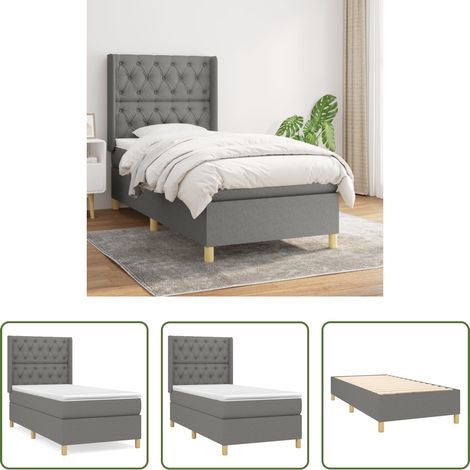 vidaXL Tête de lit réglable - Sommier à lattes de lit avec matelas Gris foncé 80x200 cm Tissu (1/5)