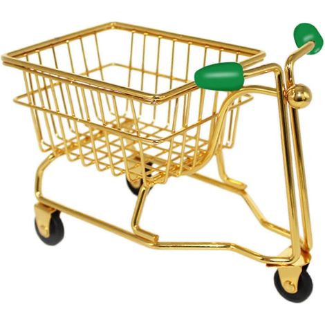 Chariot de courses miniature en métal, jouet, modèle de décoration amusant, meuble de maison de poupée, jeu d'imitation, organisateur de bureau, cadeau pour filles-gold and green (1/5)