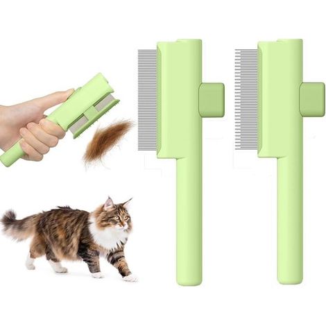 Set mit 2 Pflegebürsten für Katzen, mit Auslöseknopf und Entwirrungskamm, für lang und kurzhaarige Tiere, selbstreinigende Bürste reduziert Haara