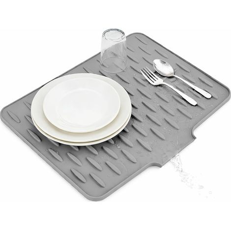 Égouttoir Vaisselle en Silicone 50x42 cm, Incliné, Gris Clair (1/5)