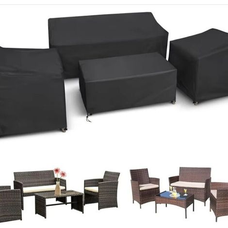 Housse de mobilier d'extérieur en tissu Oxford 210D quatre pièces / housse pour table et chaises de jardin, disponible en plusieurs tailles, protection solaire, anti-poussière et imperméable.